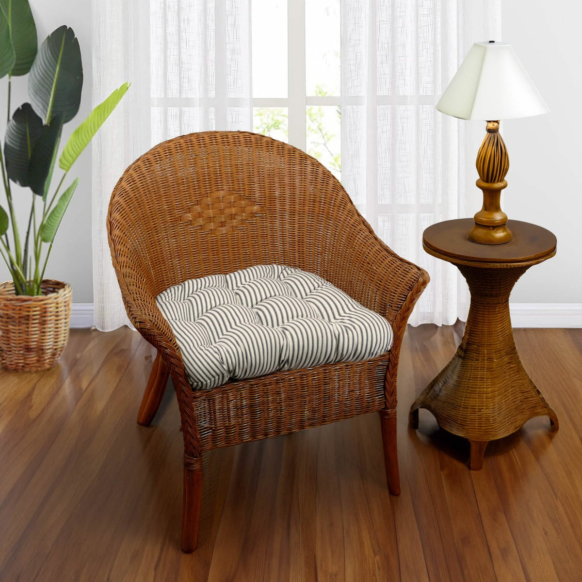 Ticking Stripe Black Dining Chair Pad - Made in USA - 100% Cotton - Machine Washable