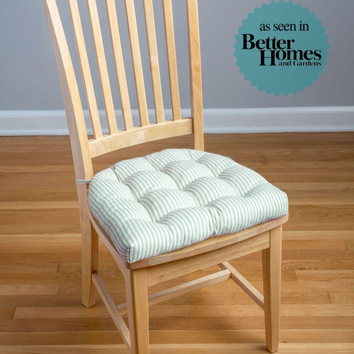 Ticking Stripe Aqua Chair Pad - Made in USA - 100% Cotton - Machine Washable
