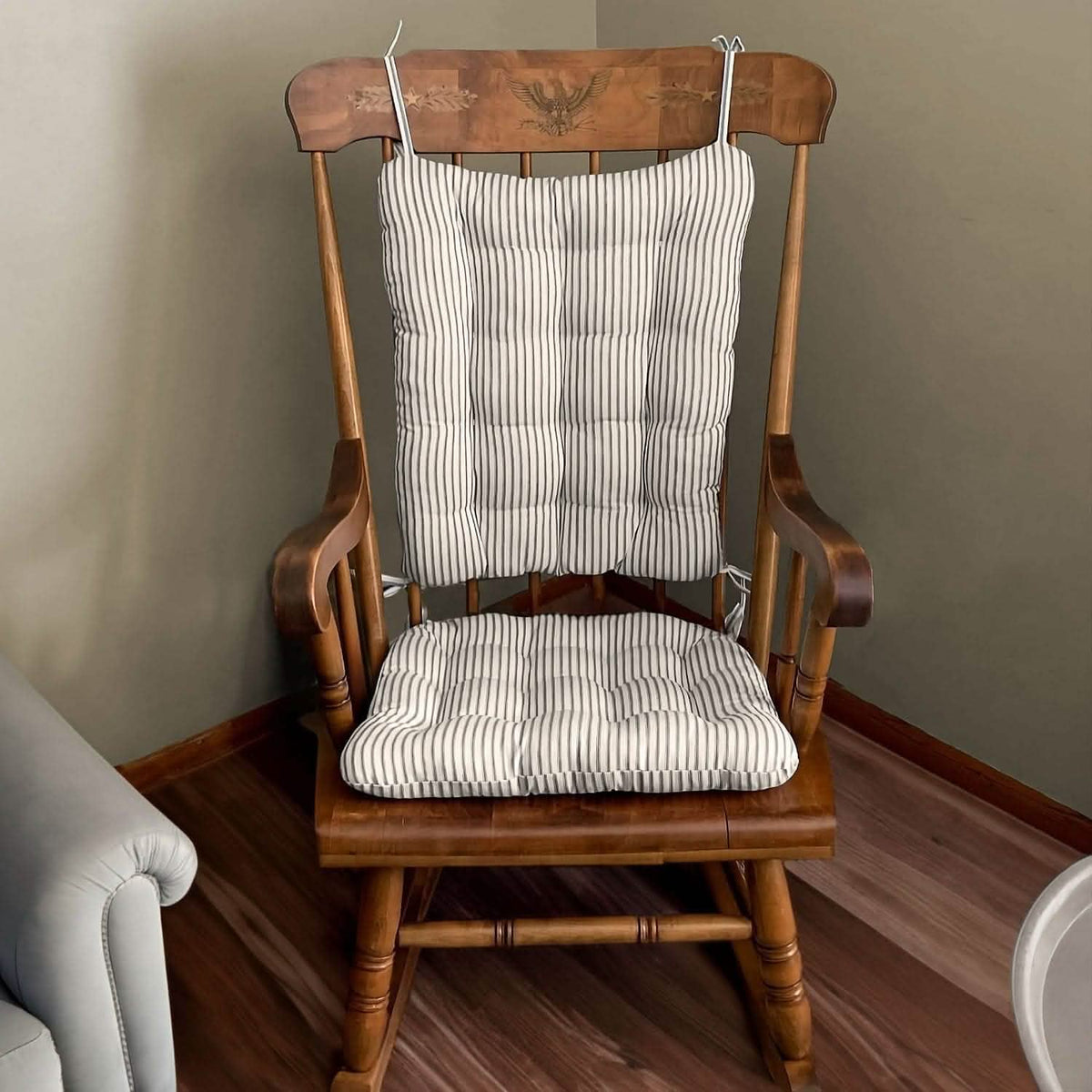 Ticking Stripe Black Rocking Chair Cushions - Made in USA - 100% Cotton