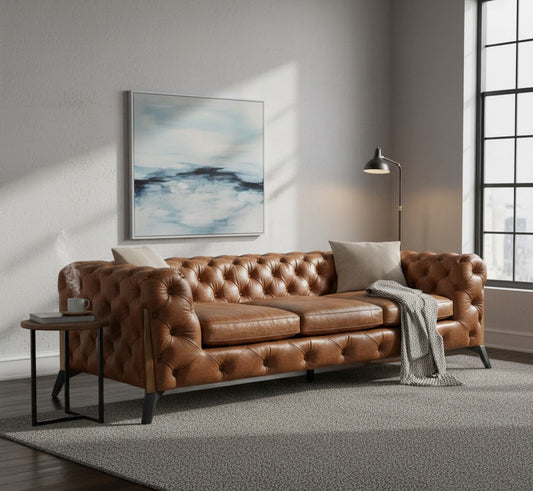 Canapé Chesterfield capitonné contemporain Olivia - cuir marron clair