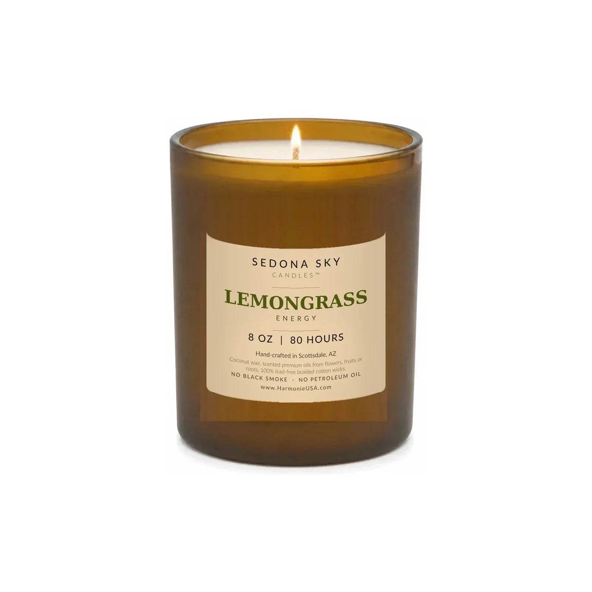 Lemongrass Energy Candle, 8 oz Amber Glass