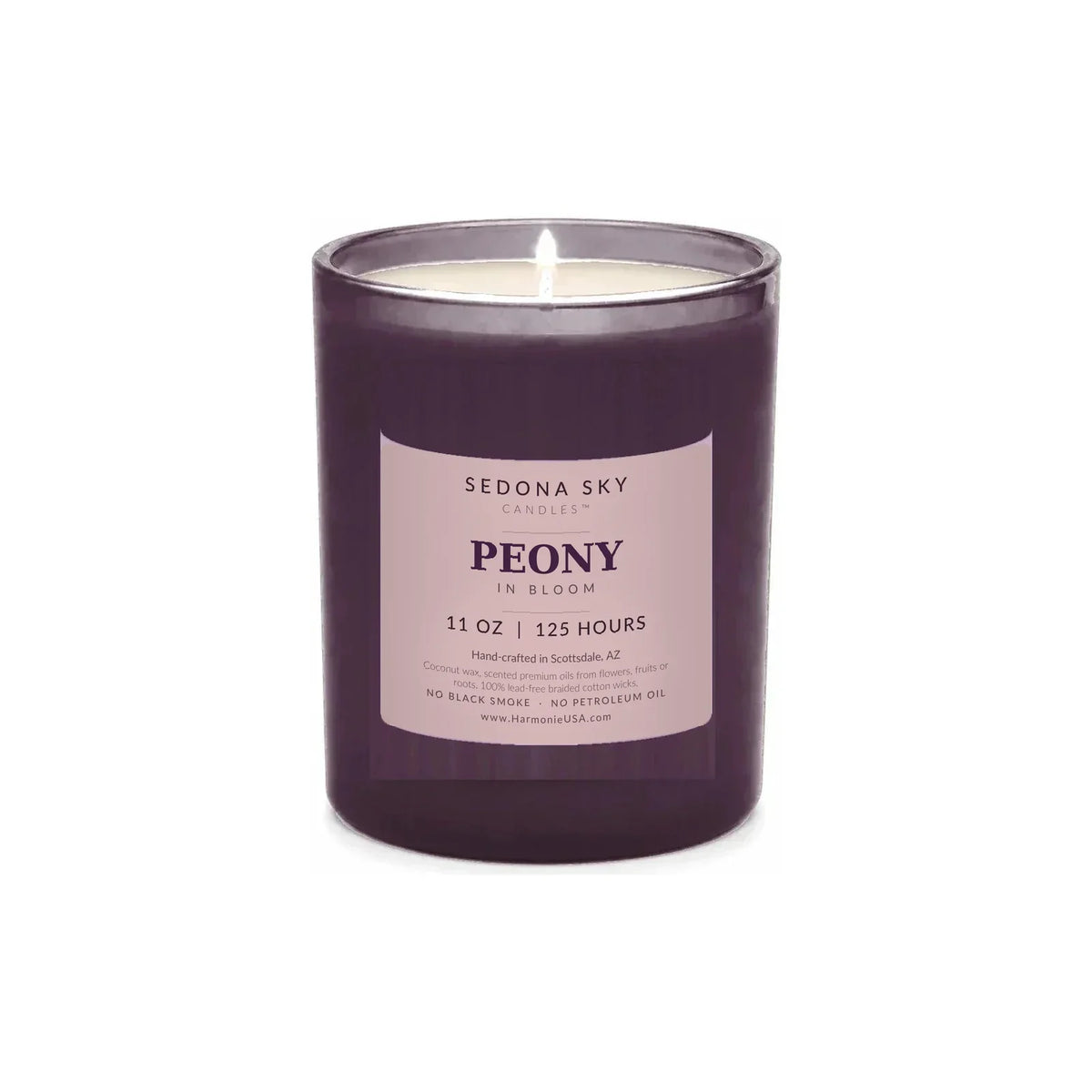 Peony In Bloom Candle, 11 oz Plum Glass