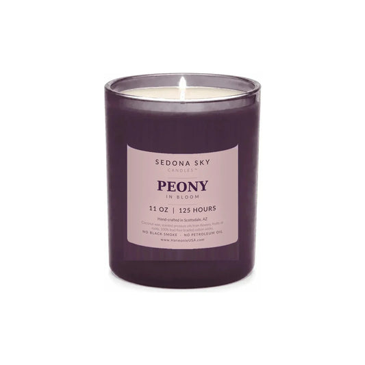 Peony In Bloom Candle, 11 oz Plum Glass