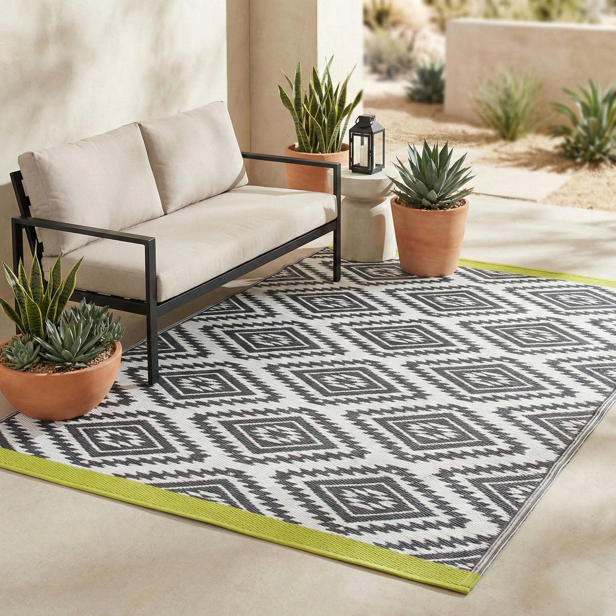 Valencia - Gray Geometric Outdoor Rug for Patio FINAL SALE