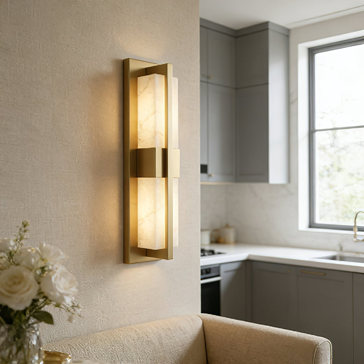 Vertical Alabaster Stone Wall Sconce