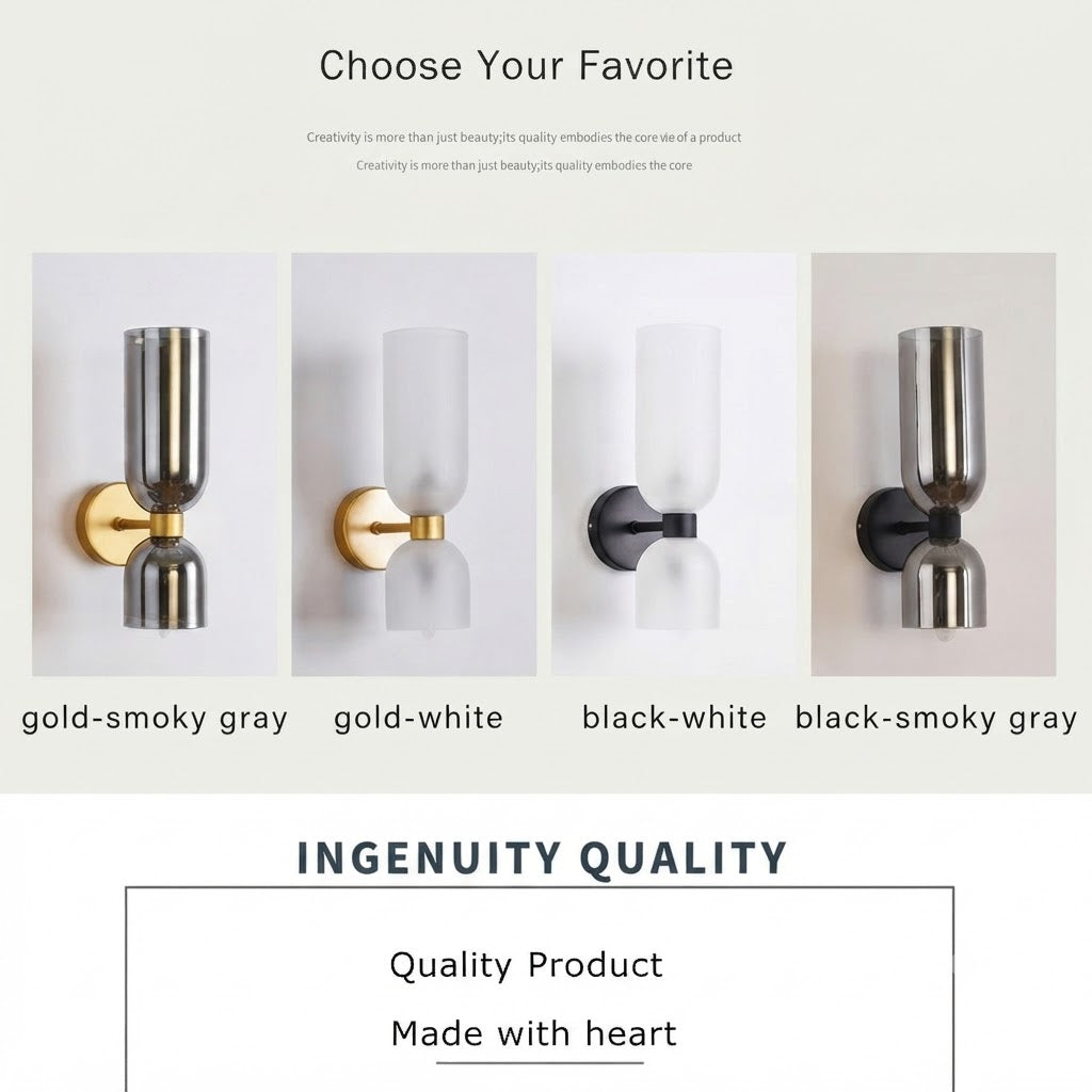 Modern Copper & Glass Dual-Head Wall Sconce | Up-Down Frosted Glass Wall Light