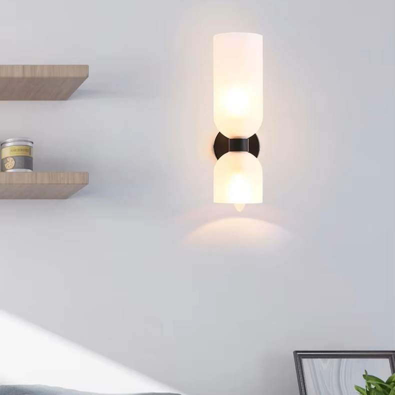 Modern Copper & Glass Dual-Head Wall Sconce | Up-Down Frosted Glass Wall Light