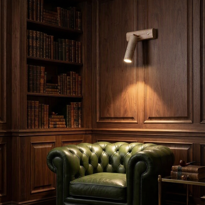 Minimalist Stone & Wooden Cylinder Wall Lamp | Modern Directional Reading Sconce
