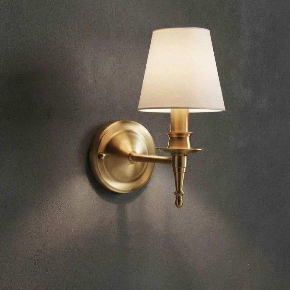 Classic Brushed Copper Wall Lamp | Elegant Cloth Shade Bedside Sconce