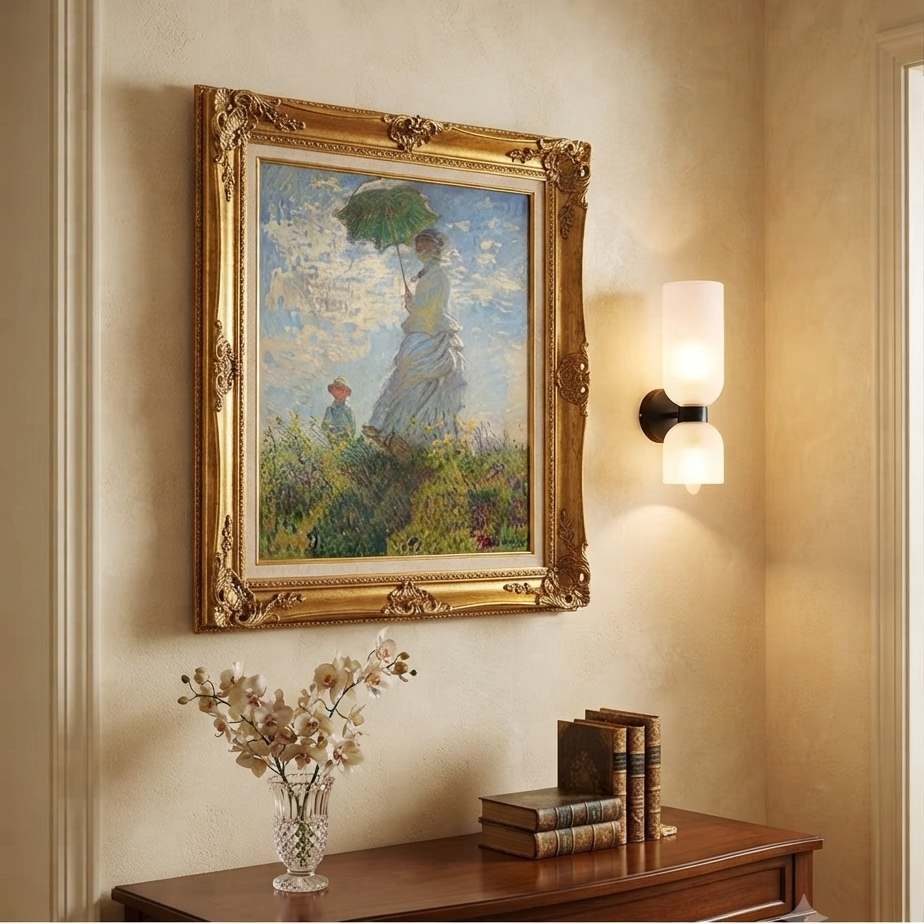 Modern Copper & Glass Dual-Head Wall Sconce | Up-Down Frosted Glass Wall Light