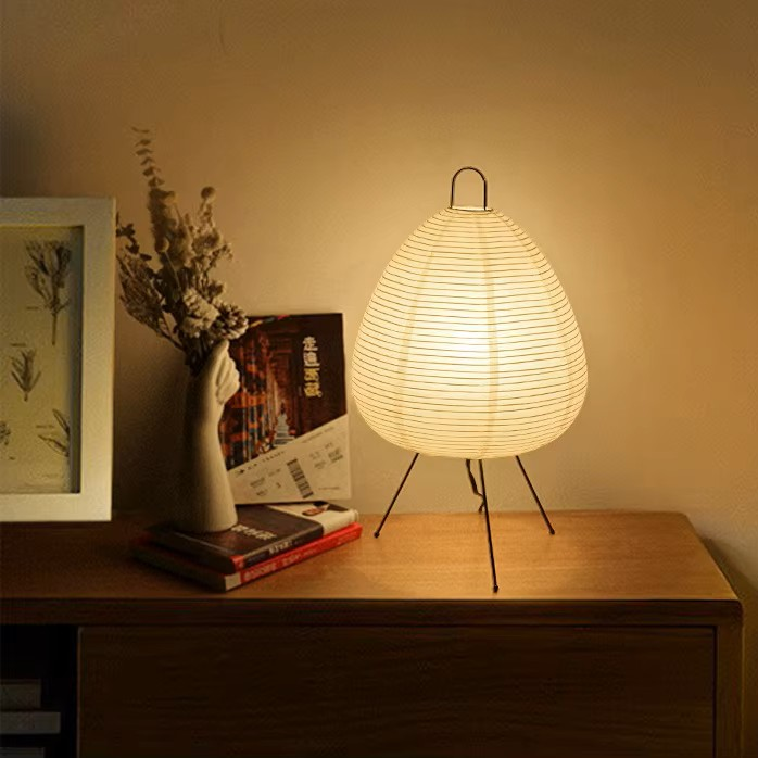 Japanese Washi Paper Table Lamp | Minimalist Tripod Desk Light