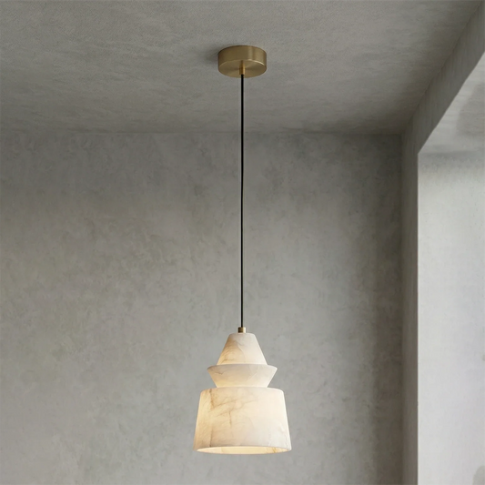 Lampada a sospensione in alabastro bianco
