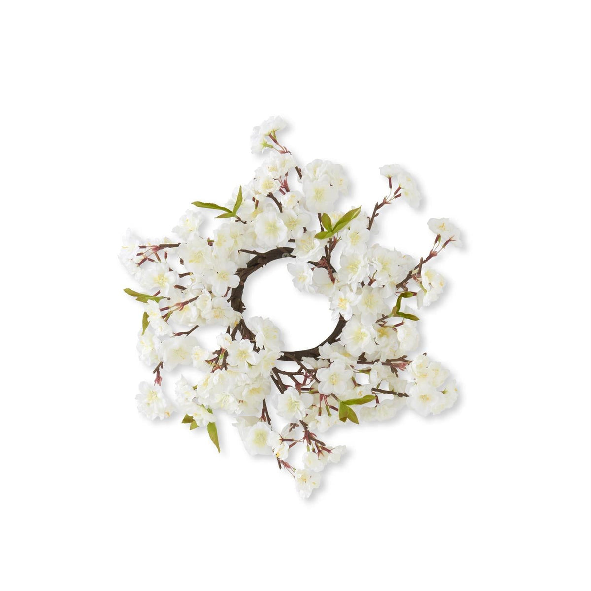 White Cherry Blossom Candle Ring 14" - Faux Floral Spring Accent
