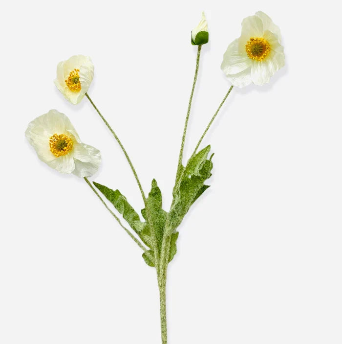 White Poppy Spray 23.6" - Single Stem Artificial Flower