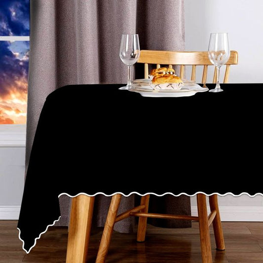 Scallop Embroidery Sateen Cotton Solid Table Cloth - Black