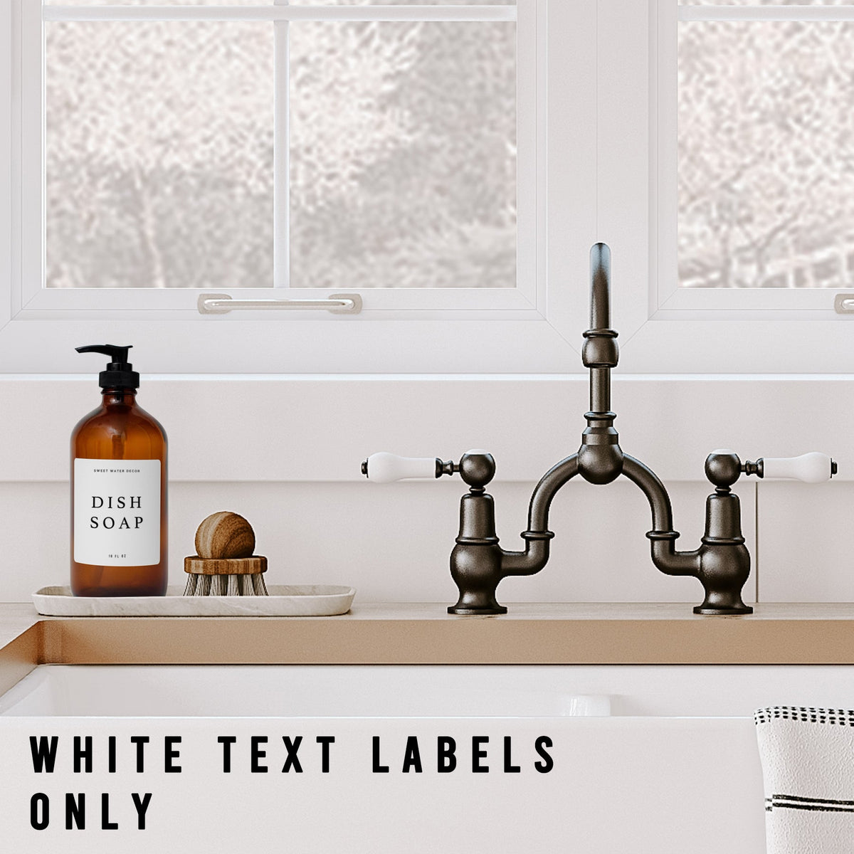 White Text Labels for Plastic and Glass Dispensers