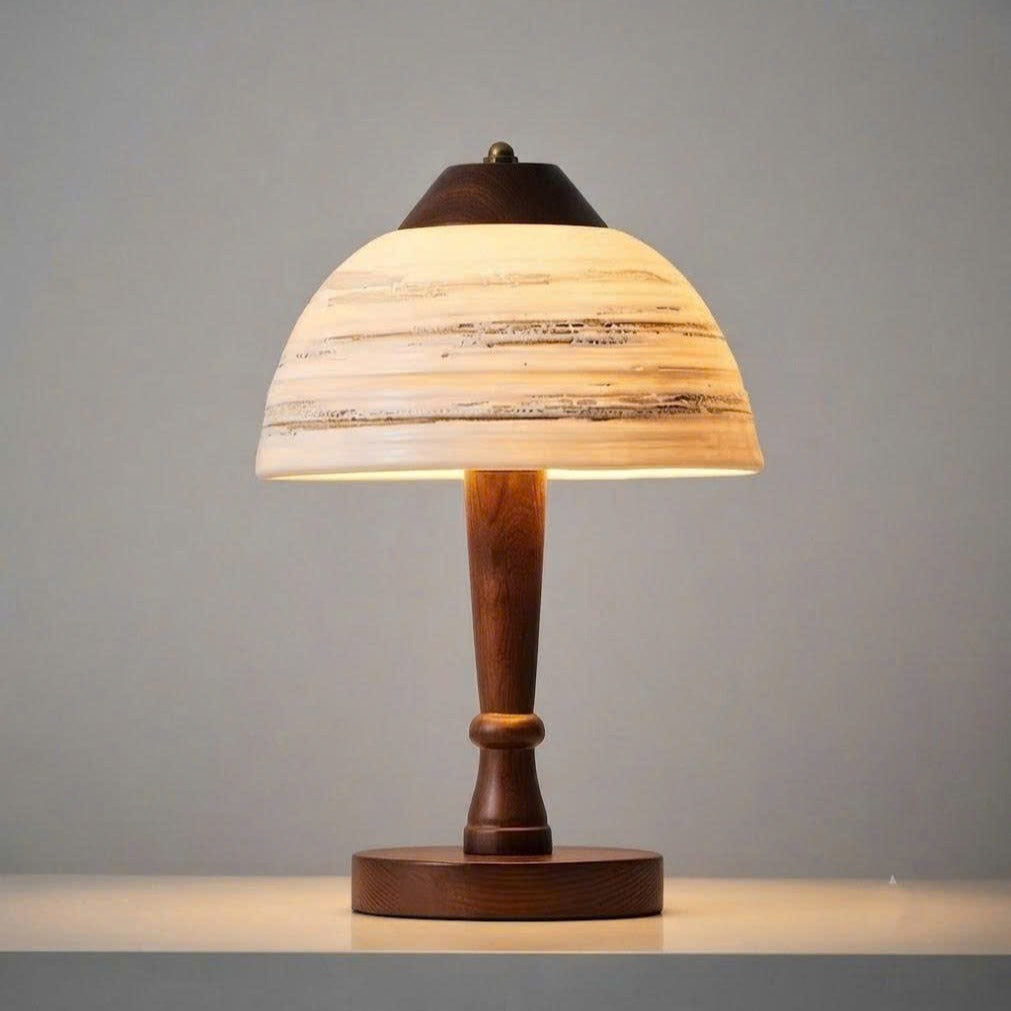 Wabi-Sabi Ceramic & Wood Table Lamp | Handcrafted Bedside Light
