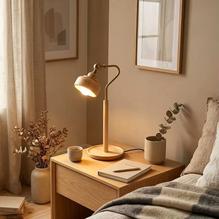 Modern Wood Articulated Desk Lamp | Vintage Brass Swing Arm Reading Light