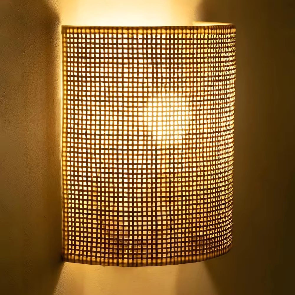 Handcrafted Natural Rattan Half-Circle Wall Sconce | Woven Mesh Wall Light